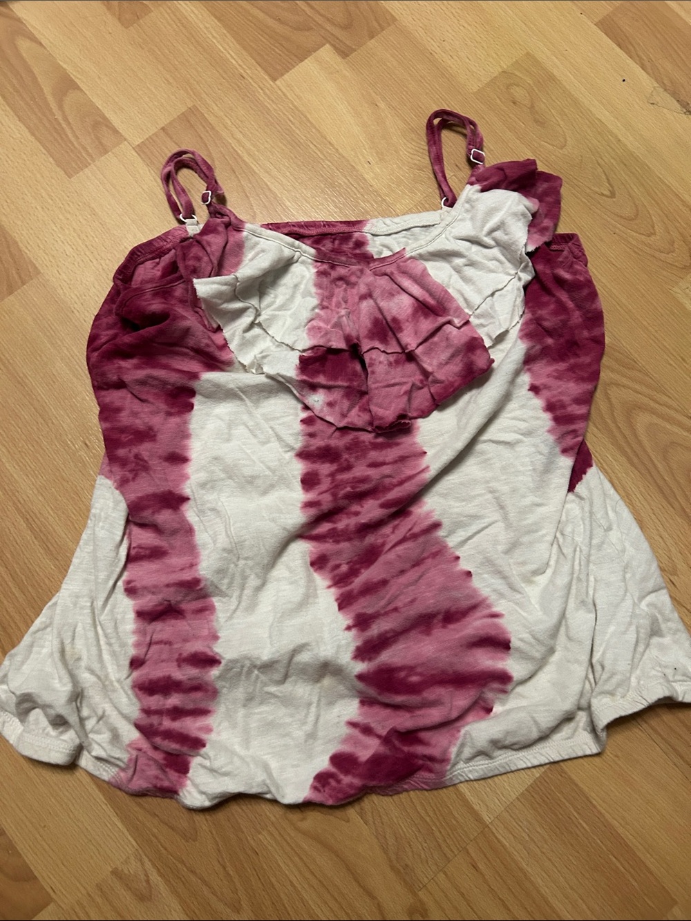 Ruff Hewn Pink and White Tie-Dye Ruffle Camisole